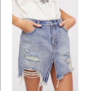 Free People Relaxed & Destroyed Denim Mini Skirt
